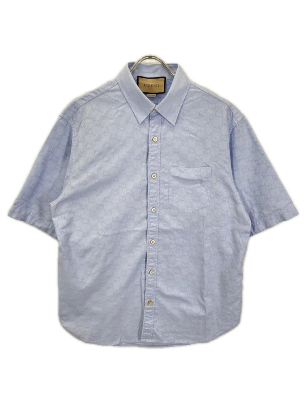Gucci Blue GG Supreme Logo Short Sleeve Shirt 39